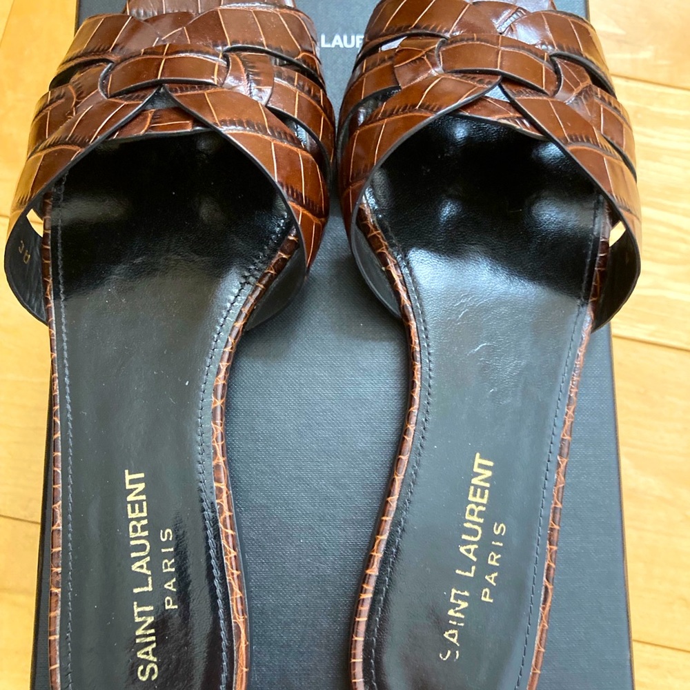 Saint Laurent brown croc Tribute sandal